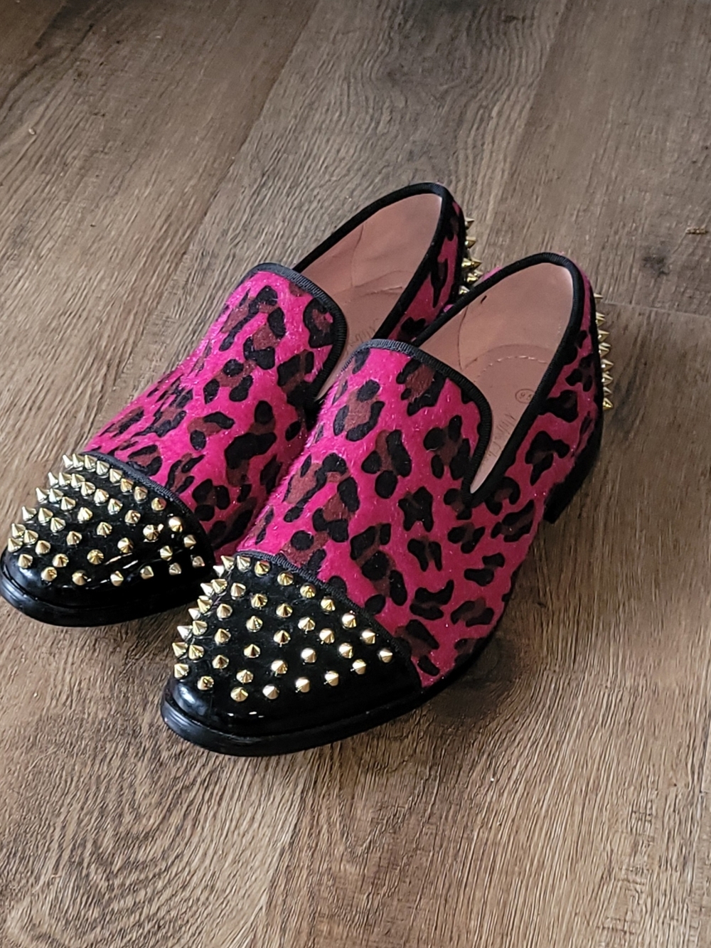 Pink Leopard Studded Slip-On Flats